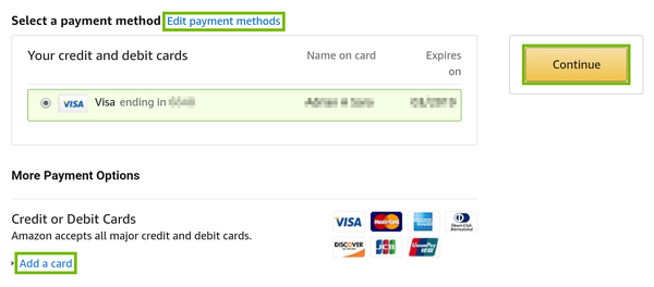 Amazon account payment information.