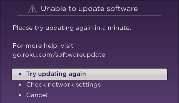 Roku Software Update Error.