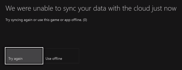 Xbox One game save sync error.