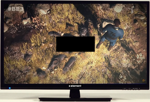 TV with black square in the middle.