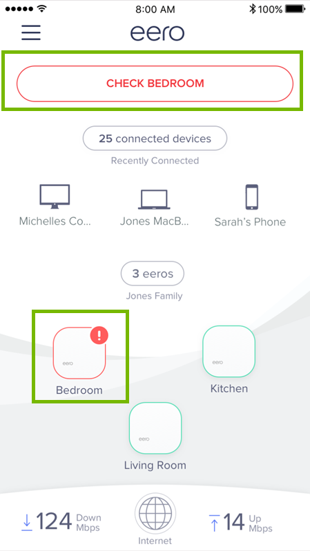 Eero telling you to check your bedroom eero