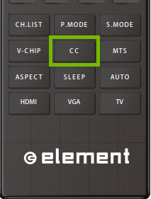 Element TV Remote with CC button highlighted.