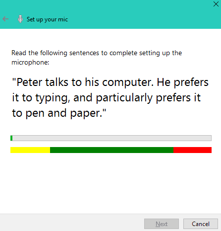 Windows 10 speech recognition sentence