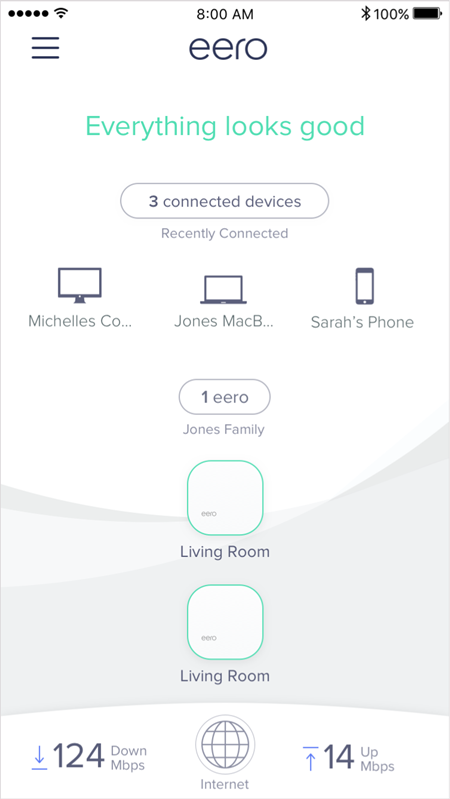 The main eero app page