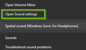 Windows 10 Open sound settings