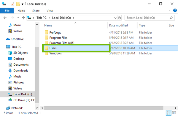 Windows Explorer with Users highlighted.