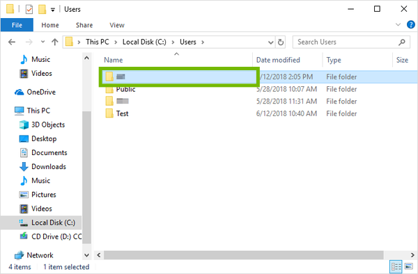 Windows Explorer with user folder highlighted.