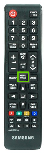 Samsung remote showing the menu button highlighted.