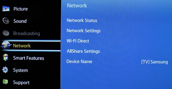 Samsung network menu