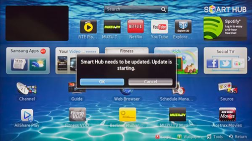 Samsung Smart Hub Update popup.