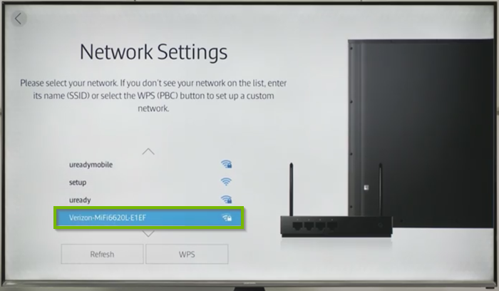 Wi-Fi network selection screen.