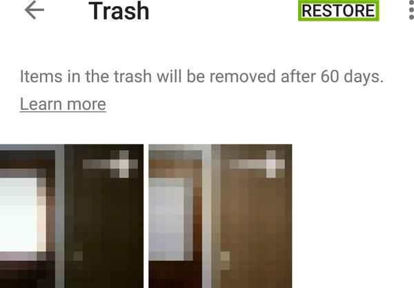 Trash with Restore highlighted.