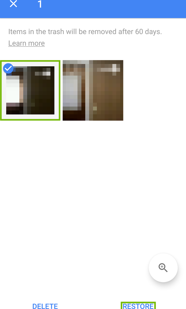 Restore with item selected and restore highlighted.