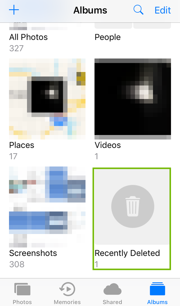 Recently Deleted folder highlighted.