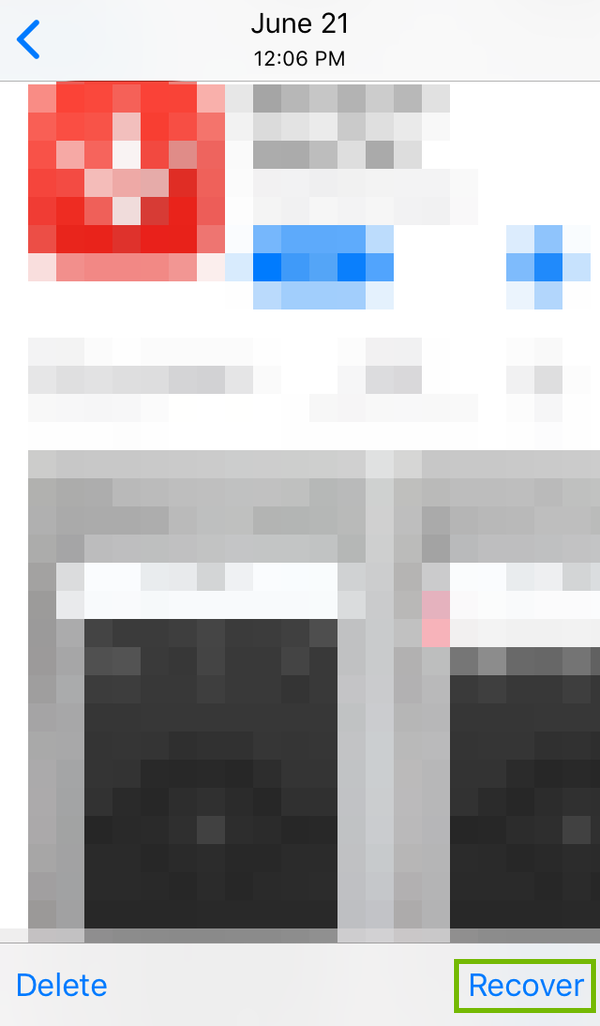 Image displayed with Recover highlighted.