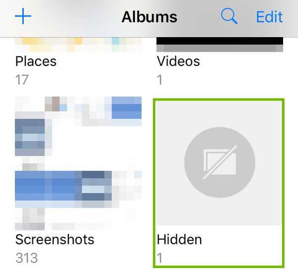 Albums with Hidden highlighted.
