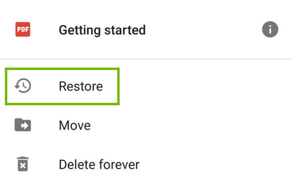 File menu with Restore highlighted.
