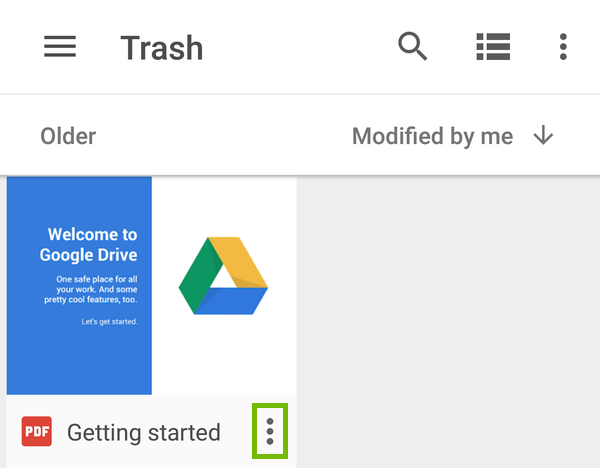 Trash with 3-dot menu highlighted.