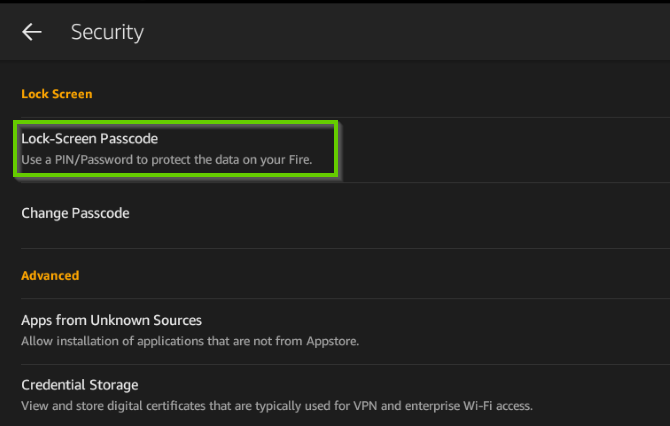 Security settings showing lock screen password highlighted.