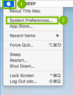Apple menu with System Preferences highlighted. Screenshot