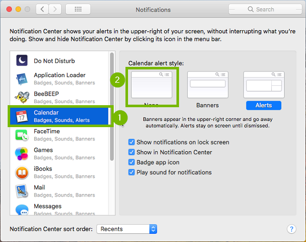 Notifications menu with an app and none highlighted. Screenshot