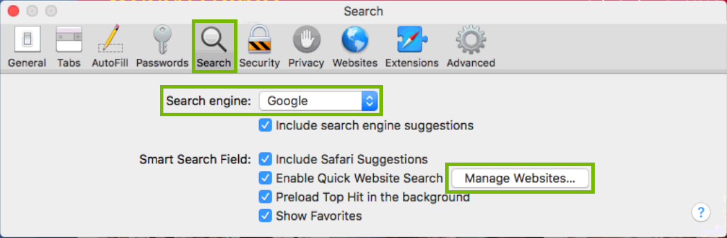 screenshot of search Preferences