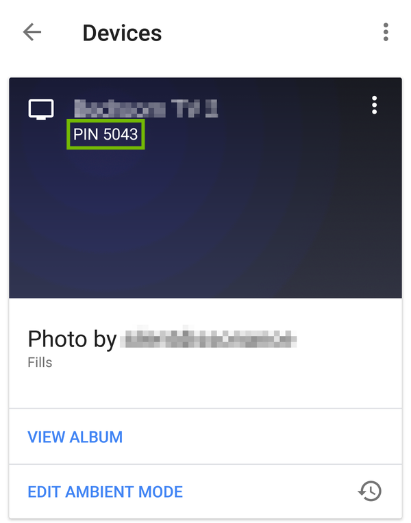 Device list with PIN highlighted.