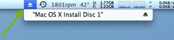 Eject symbol pointed out in the macOS menu bar.