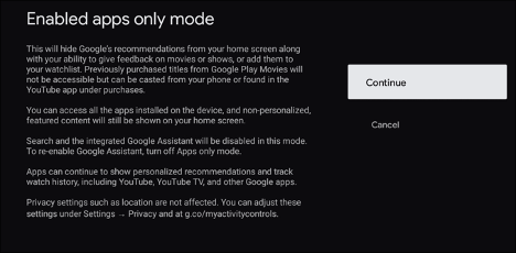 Enabled Apps Only Google TV