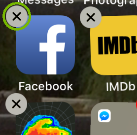 Facebook icon with X highlighted. Screenshot