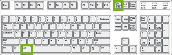 Keyboard with Alt and Print Screen keys highlighted
