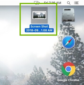Screenshot file on desktop highlighted