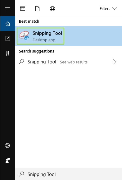 Snipping tool highlighted in search results