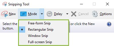Mode drop down menu highlighted