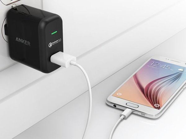 Charging a Smartphone with a wall charger.