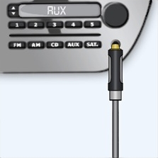 Car stereo set to AUX mode.