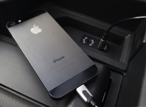 Smartphone connected to car stereo through USB Input.