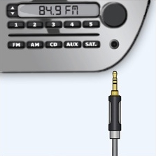 Audio jack connected to car stereo.