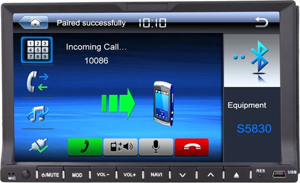 Hands-free call showing on car stereo display.