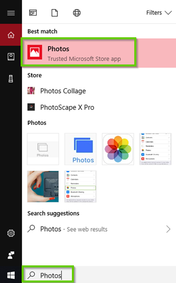 Photos app search selections