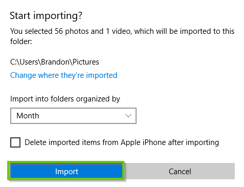 Photos app beginning import
