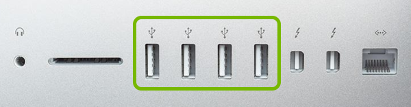 USB ports highlighted on Mac.
