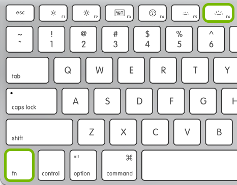 Fn and F6 keys highlighted on Mac keyboard.