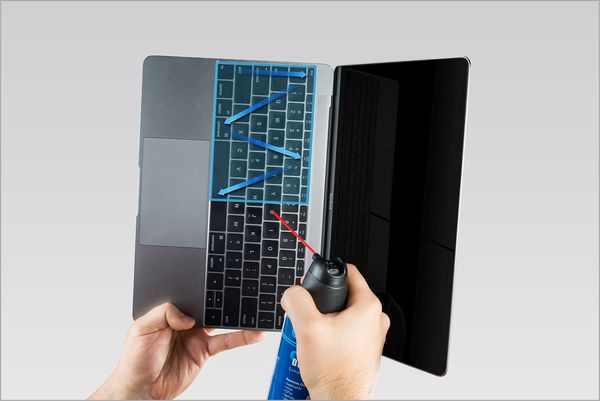 Movement on how to clean notebook turned to right being shown.