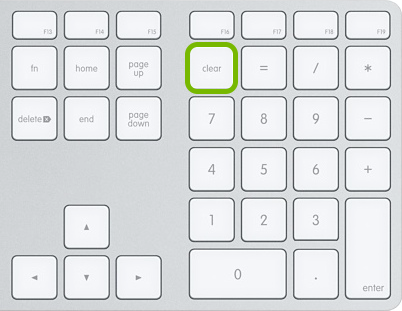 Clear key highlighted on Mac numeric keypad.