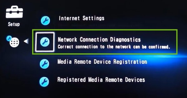 Network settings with Network Connection Diagnostics highlighted.
