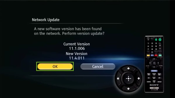 Update available prompt with OK highlighted.