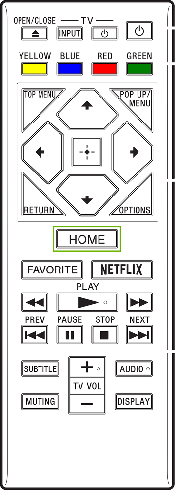 Diagram of remote with Home button highlighted.