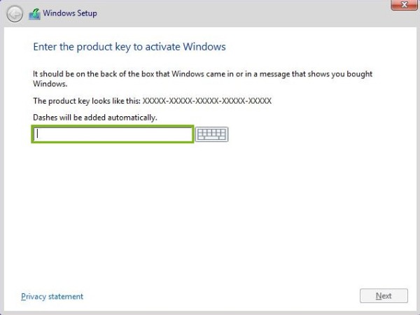 Product Key field highlighted