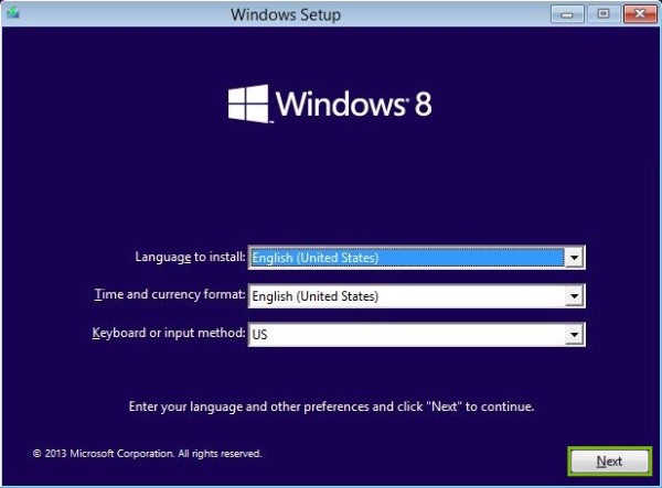 Next button highlighted